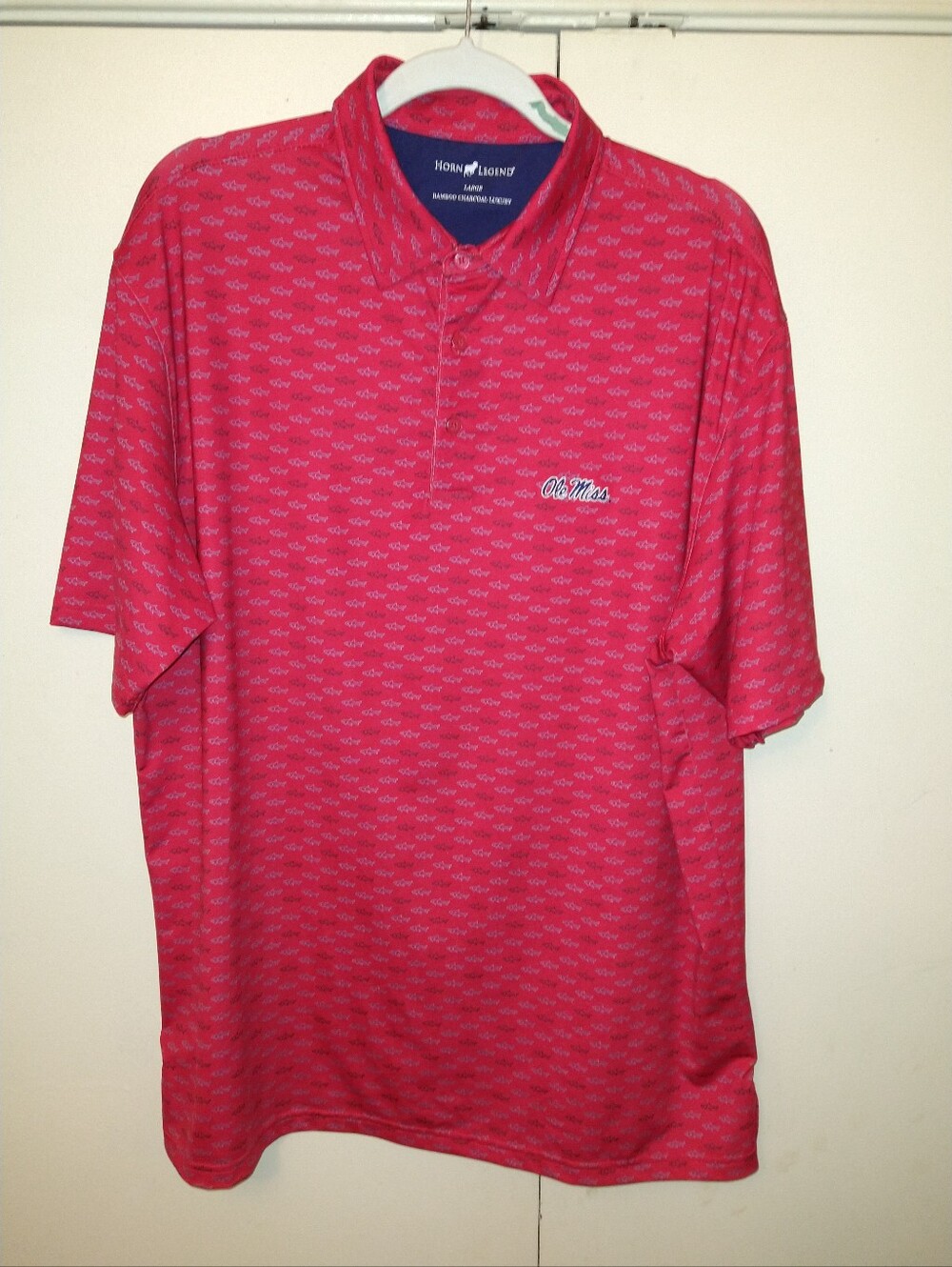 Horn Legend Ole Miss Rebels NCAA Short Sleeve Polo Shirt Men's sz Large.